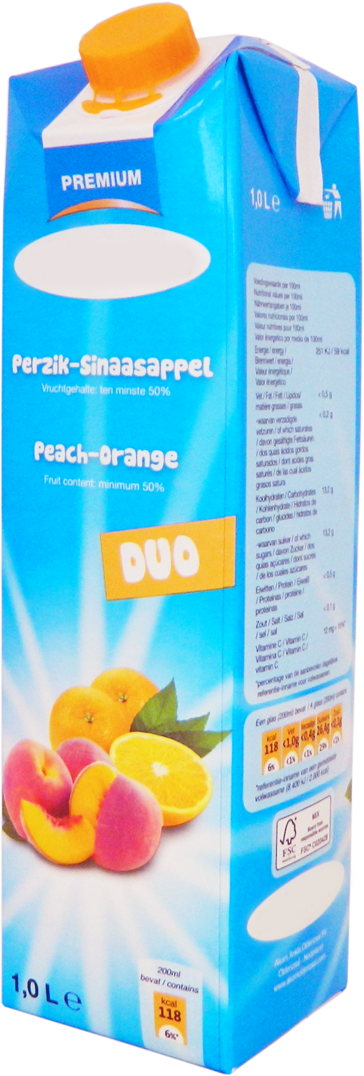 Premium Perzik-Sinaasappelsap 1,0 liter